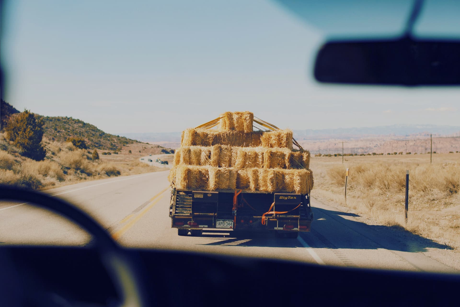 Hay truck driving away